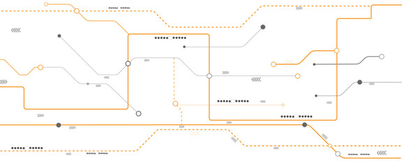 Fototapete - Vector Technology connected white lines and dots with electronics elements on tech bg. Digital technology futuristic internet network speed connection white background.
