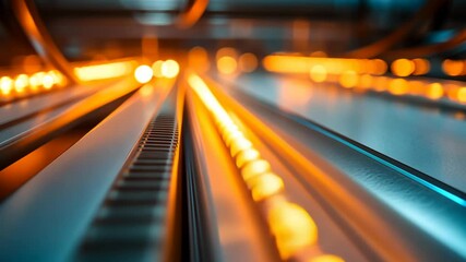 Poster - Dynamic patterns of glowing lines and cables illuminated by orange light in a modern technological environment