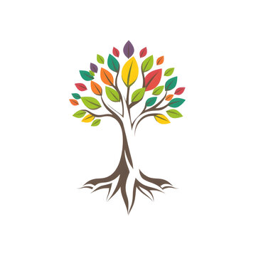 A digital illustration of a tree of life symbol, a root within a white background art illustration design