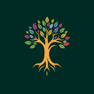 A digital illustration of a tree of life symbol, a root within a white background art illustration design