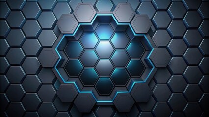 Poster - Futuristic Abstract Black 3D Background with Hexagonal Shapes. Blue Abstract Hexagon Pattern Seamless 3D Geometric Design. blue abstract background