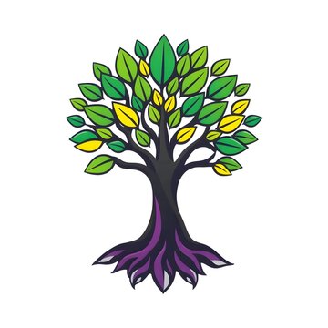 A digital illustration of a tree of life symbol, a root within a white background art illustration design