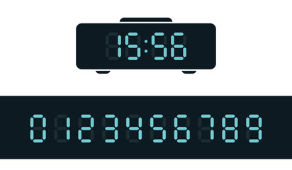 Poster - Electronic numbers set. Vector digital LED numbers set. Digital display number set for sign, alarm, calculator, clock, light, electronic, computer, watch, time. Vector illustration of LED digits.	