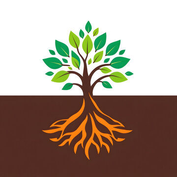 A digital illustration of a tree of life symbol, a root within a white background art illustration design