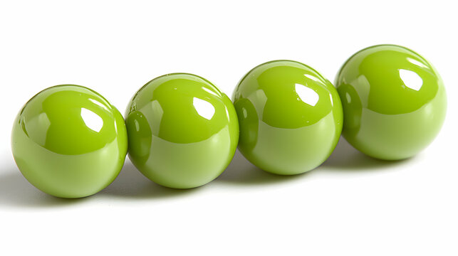Four Glossy Green Spheres on White Background