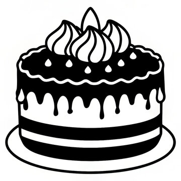 Black And White Outline of Layered Cake With Topping Decoration