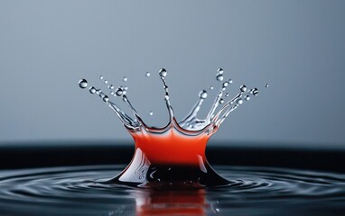 Poster - Red Liquid Crown Splash in Dark Water