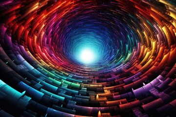 Poster - Experience a vibrant psychedelic wormhole journey that captivates with radiant colors, leading to an unknown destination filled with waves of light and energy