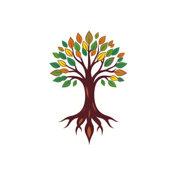 A digital illustration of a tree of life symbol, a root within a white background art illustration design