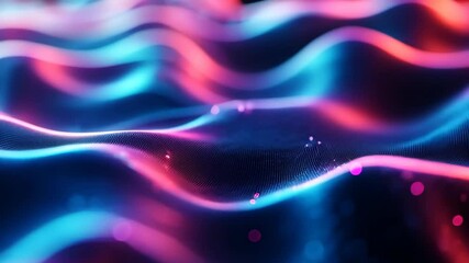 Poster - Colorful flowing waves with vibrant shades of blue and pink illuminated in a dark background