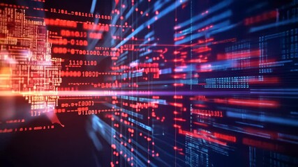Poster - Digital data flow depicting cyber security analysis and technology advancement in a futuristic environment