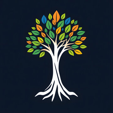 A digital illustration of a tree of life symbol, a root within a white background art illustration design
