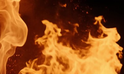 Wall Mural - steady flickering flames with glowing embers and soft red-orange haze in seamless animation on black