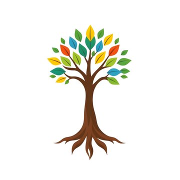A digital illustration of a tree of life symbol, a root within a white background art illustration design