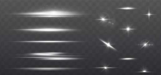 Fototapete - Bright set festive abstract light effect featuring sparkles, glow, sunbeams, and flare. Ideal for party, sunrise, and magical designs. Vector wallpaper with dynamic motion and radiance
