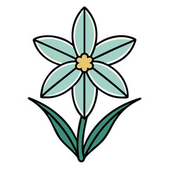 Poster - Teal Flower Vector art Simple, Nature, Botanical, Green, Bloom, Spring, Plant, Five Petals, Graphi