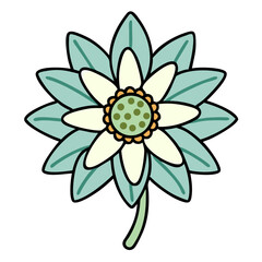 Poster - Stylized Floral Illustration Teal Green Flower with Yellow Center