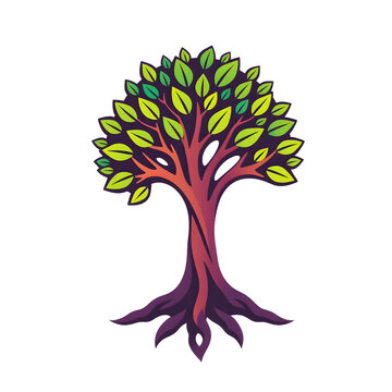 A digital illustration of a tree of life symbol, a root within a white background art illustration design