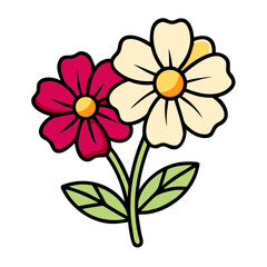 Poster - Two Simple Flowers, Pink and Yellow, Blooming Stem, Illustration