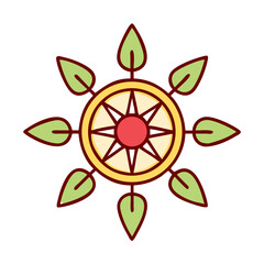 Poster - Circular Floral Design with Eight Green Leaves and Sun