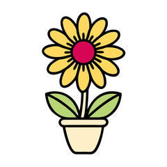 Poster - Yellow Flower Potted Plant, Simple Cartoon vector 