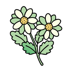 Poster - Charming Pastel Daisy Flowers, Green Leaves, Simple vector 