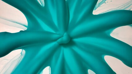 Poster - Colorful abstract splash of turquoise paint creating a dynamic and fluid pattern on a white canvas