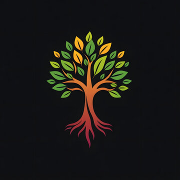 A digital illustration of a tree of life symbol, a root within a white background art illustration design