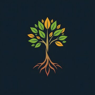 A digital illustration of a tree of life symbol, a root within a white background art illustration design
