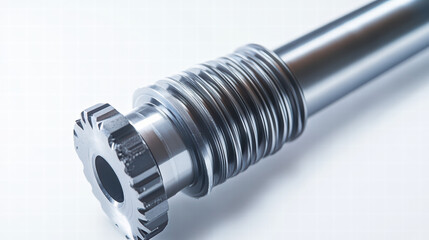 Poster - Precision Engineering: A close-up shot reveals a gleaming metallic gear and shaft, the epitome of engineering and mechanical accuracy. Each component gleams with polished perfection.