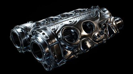 Poster - engine block design: highlighting the intricate details of a gleaming metallic engine block, a symbo