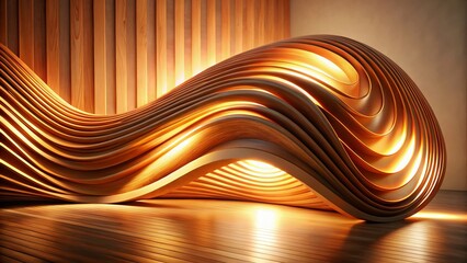 Poster - Sculptural Serenity: An organically shaped wooden sculpture, illuminated to highlight the texture and form, evoking a sense of calm and artistic wonder. 