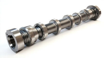 Poster - precision engineering: a meticulously crafted, shiny metal camshaft, a vital component of an engine'