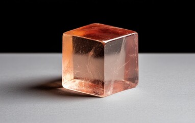 Poster - Translucent Amber Cube on Gray Surface