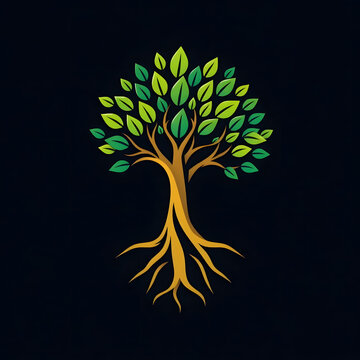 A digital illustration of a tree of life symbol, a root within a white background art illustration design