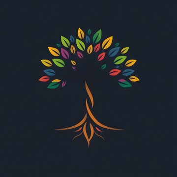 A digital illustration of a tree of life symbol, a root within a white background art illustration design