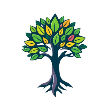 A digital illustration of a tree of life symbol, a root within a white background art illustration design