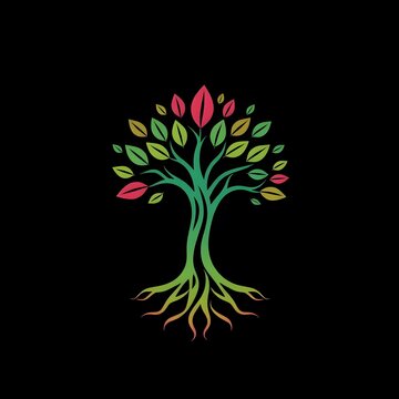 A digital illustration of a tree of life symbol, a root within a white background art illustration design