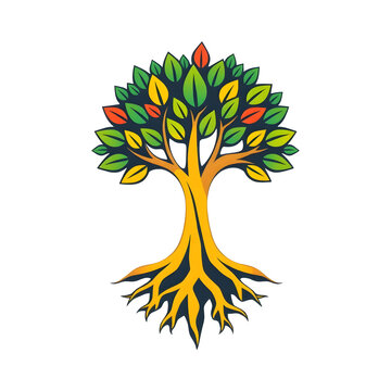A digital illustration of a tree of life symbol, a root within a white background art illustration design