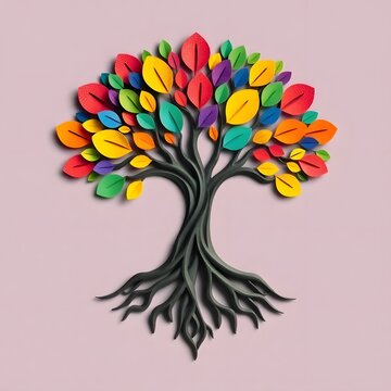 A digital illustration of a tree of life symbol, a root within a white background art illustration design