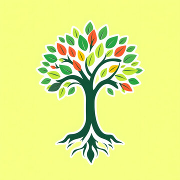 A digital illustration of a tree of life symbol, a root within a white background art illustration design