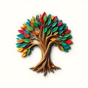 A digital illustration of a tree of life symbol, a root within a white background art illustration design