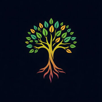 A digital illustration of a tree of life symbol, a root within a white background art illustration design