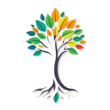 A digital illustration of a tree of life symbol, a root within a white background art illustration design