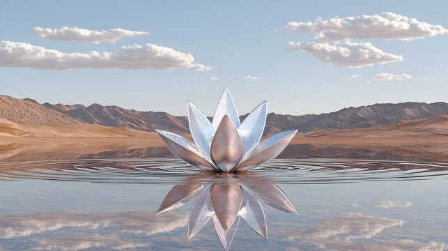 Crystal Lotus Flower Reflecting in Desert Oasis Water