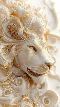 Elegant White and Gold Lion Sculpture