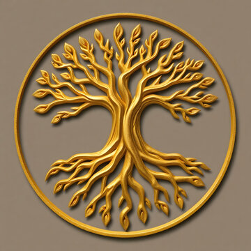 A digital illustration of a tree of life symbol, a root within a white background art illustration design