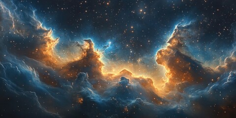 Wall Mural - cosmic nebula vibrant blue orange hdri equirectangular panorama deep space star field environment ma