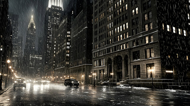 Rainy Night Cityscape Dramatic Dark Urban Scene