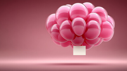 Poster - cluster of glossy pink balloons forms whimsical shape against soft background, evoking joy